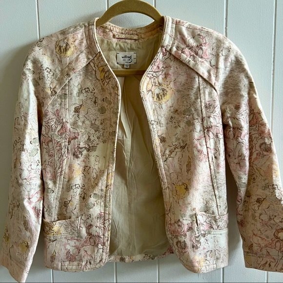 Cream Wilfred Aritzia 100% Linen Pastel Floral Print Blazer - Picture 1 of 12